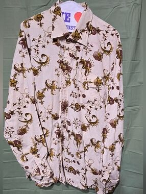 Tommy Bahama Cream Long-Sleeve Shirt with Brown & Olive Scroll Print
